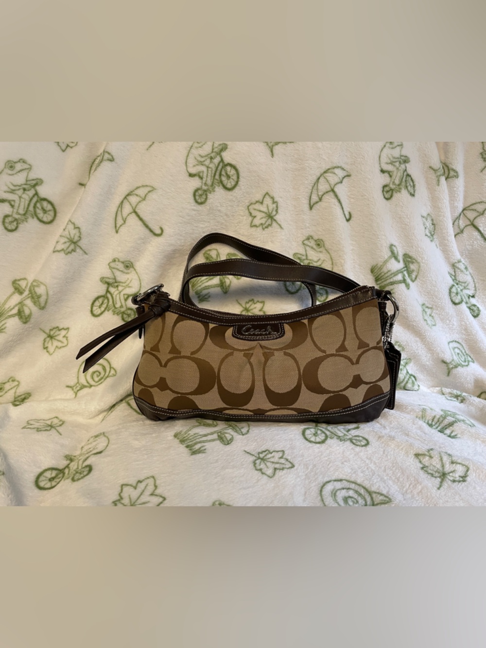 Coach Tan and Brown Signature Canvas Shoulder Bag/ good condition